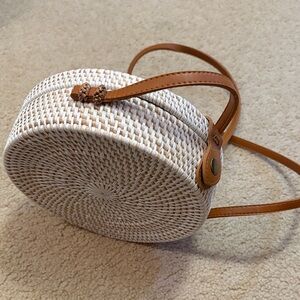 Stylish White and Tan Wicker Women's Bag